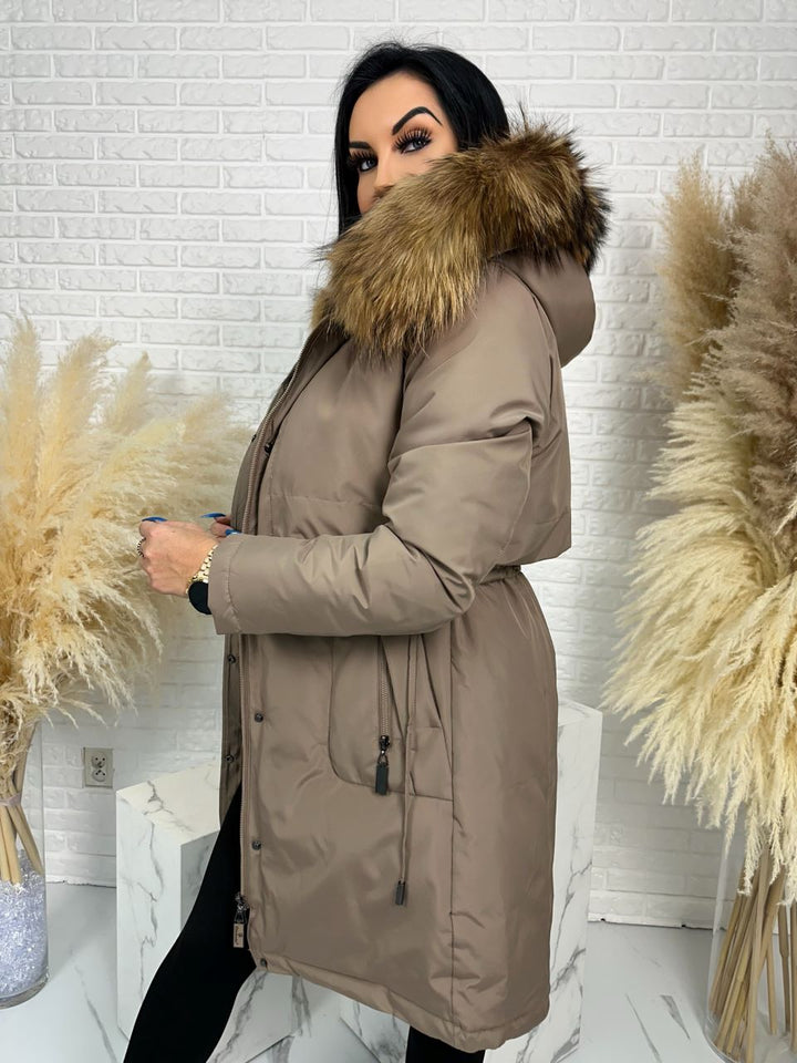 Parka damska zimowa premium JULIA z futrem naturalnym fango