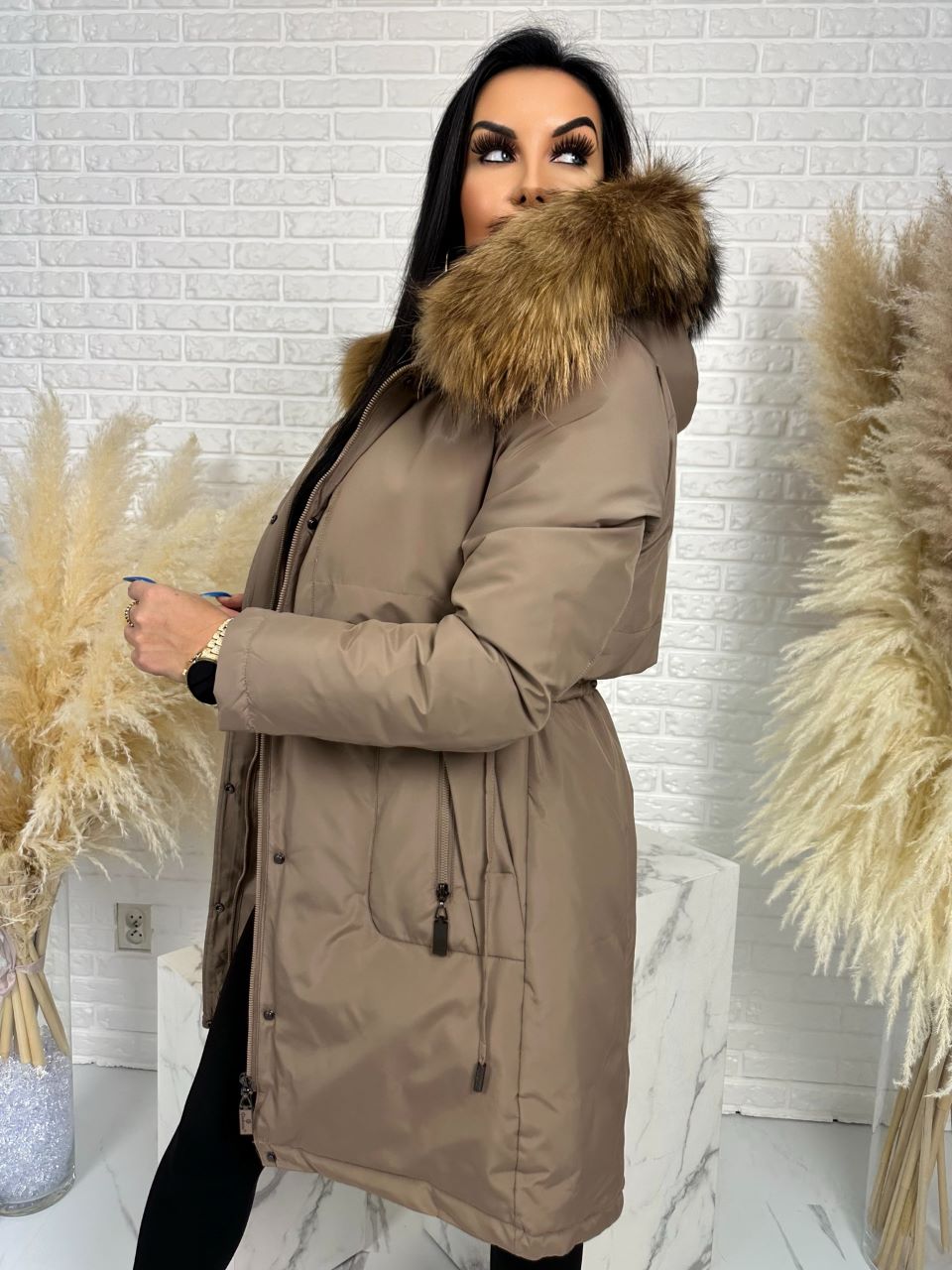 Parka damska zimowa premium JULIA z futrem naturalnym fango