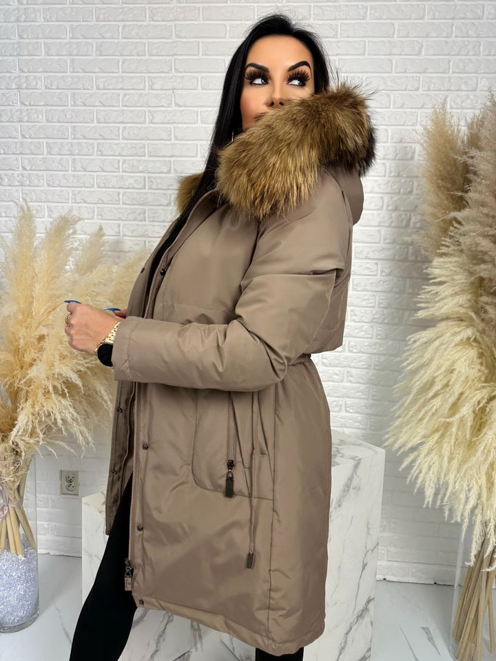 Parka damska zimowa premium JULIA z futrem naturalnym fango