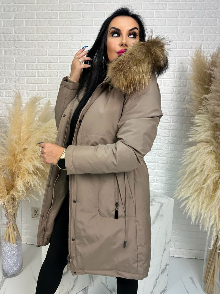 Parka damska zimowa premium JULIA z futrem naturalnym fango