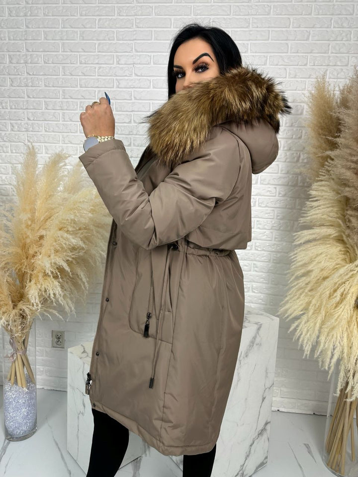 Parka damska zimowa premium JULIA z futrem naturalnym fango