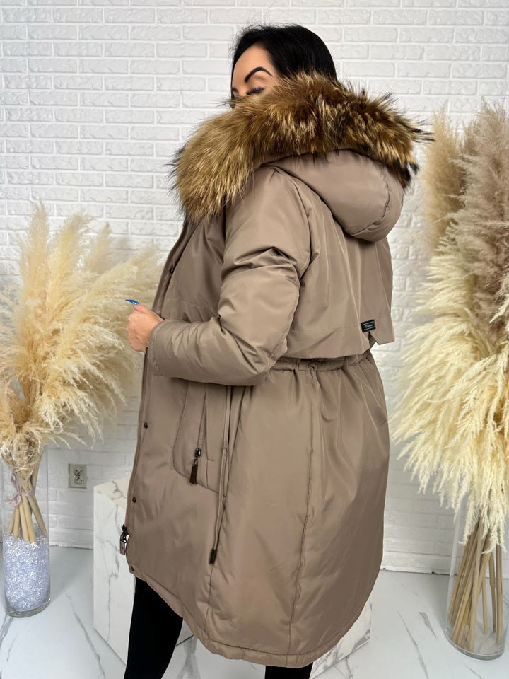 Parka damska zimowa premium JULIA z futrem naturalnym fango