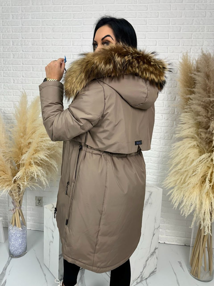 Parka damska zimowa premium JULIA z futrem naturalnym fango