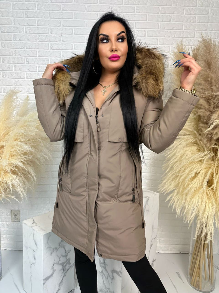 Parka damska zimowa premium JULIA z futrem naturalnym fango