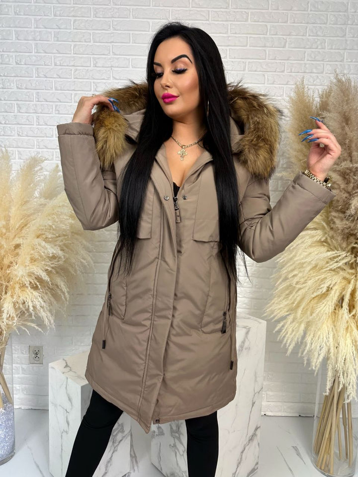 Parka damska zimowa premium JULIA z futrem naturalnym fango