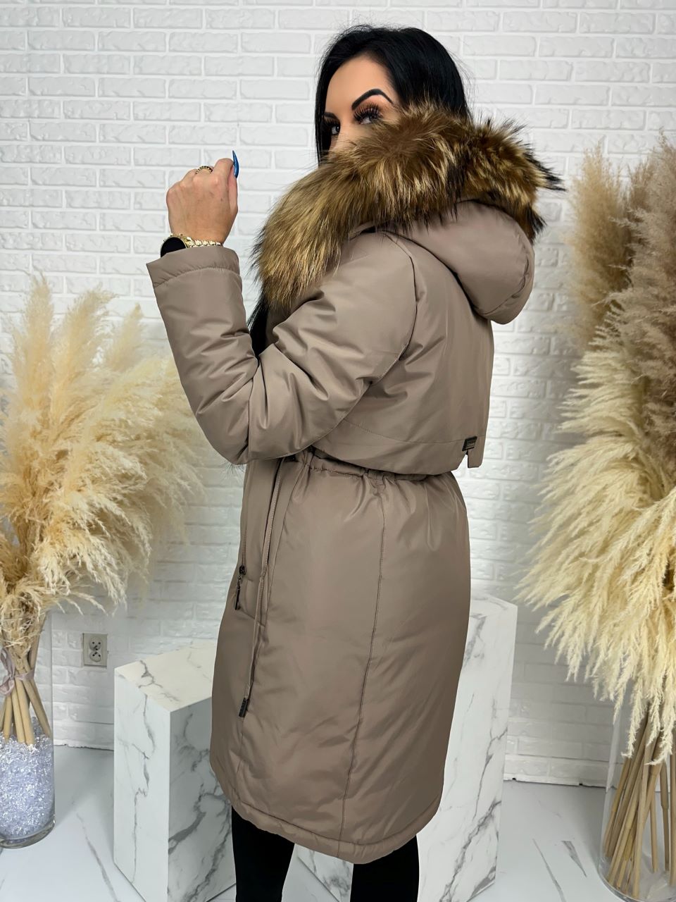Parka damska zimowa premium JULIA z futrem naturalnym fango