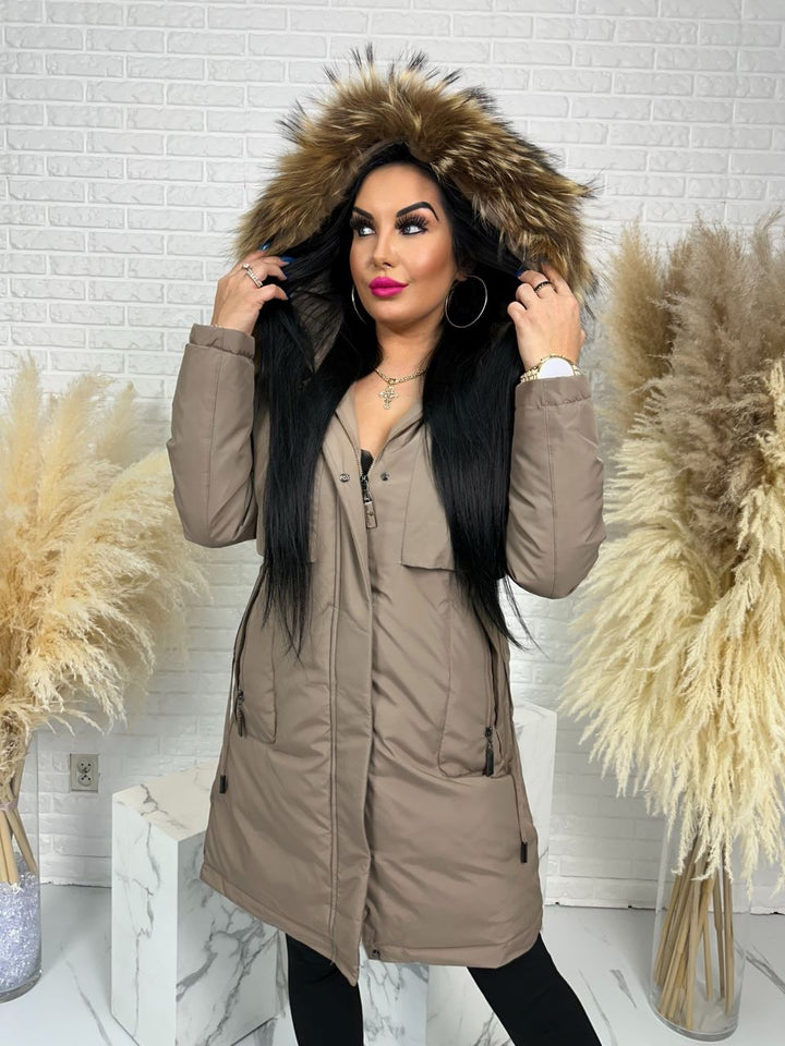 Parka damska zimowa premium JULIA z futrem naturalnym fango