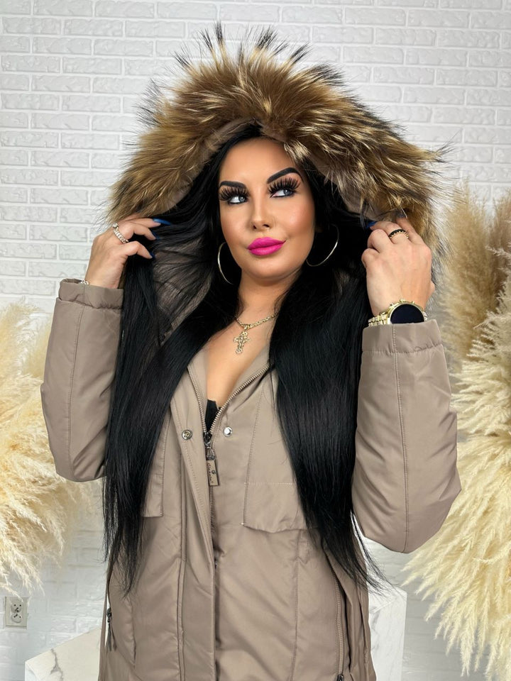 Parka damska zimowa premium JULIA z futrem naturalnym fango