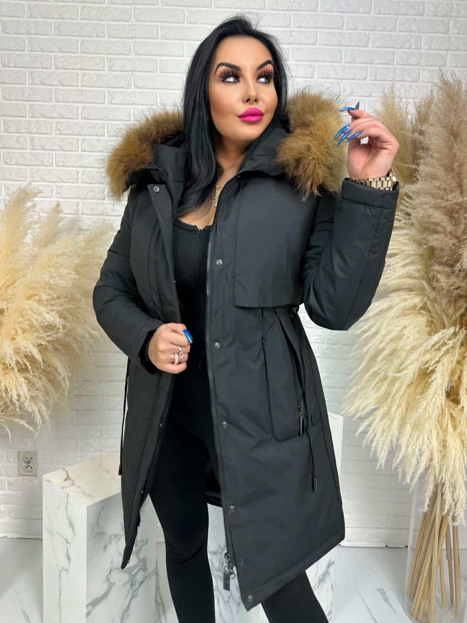Parka damska zimowa premium JULIA z futrem naturalnym fango