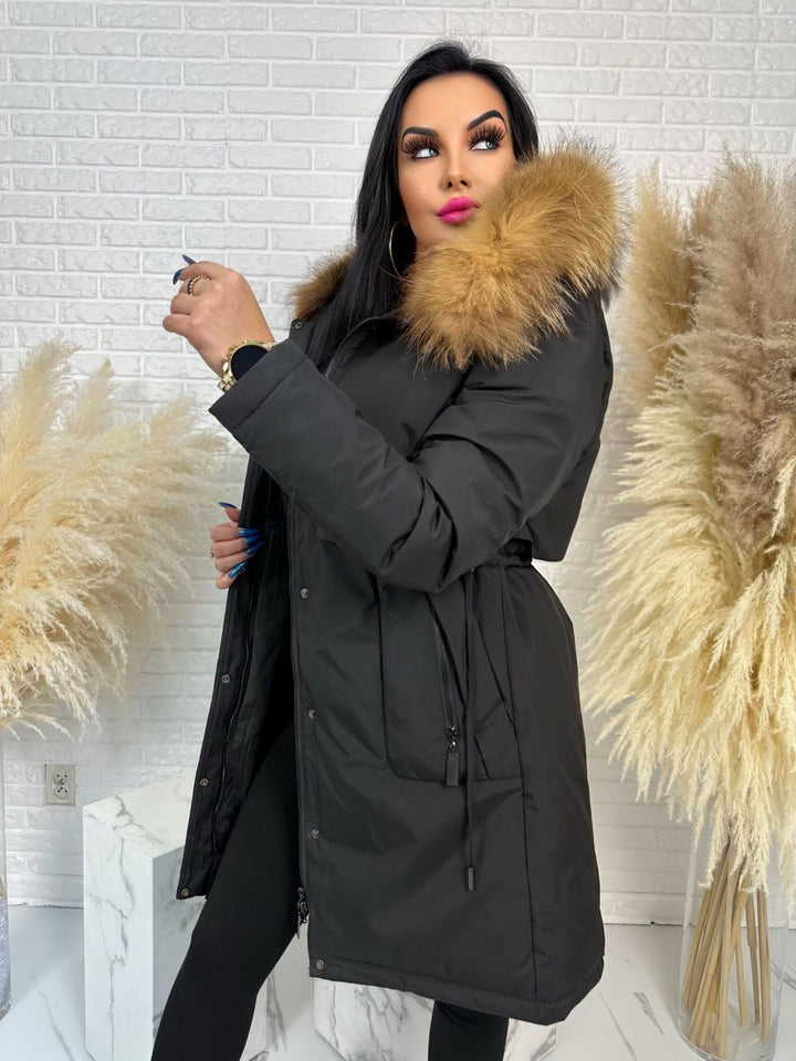 Parka damska zimowa premium JULIA z futrem naturalnym fango