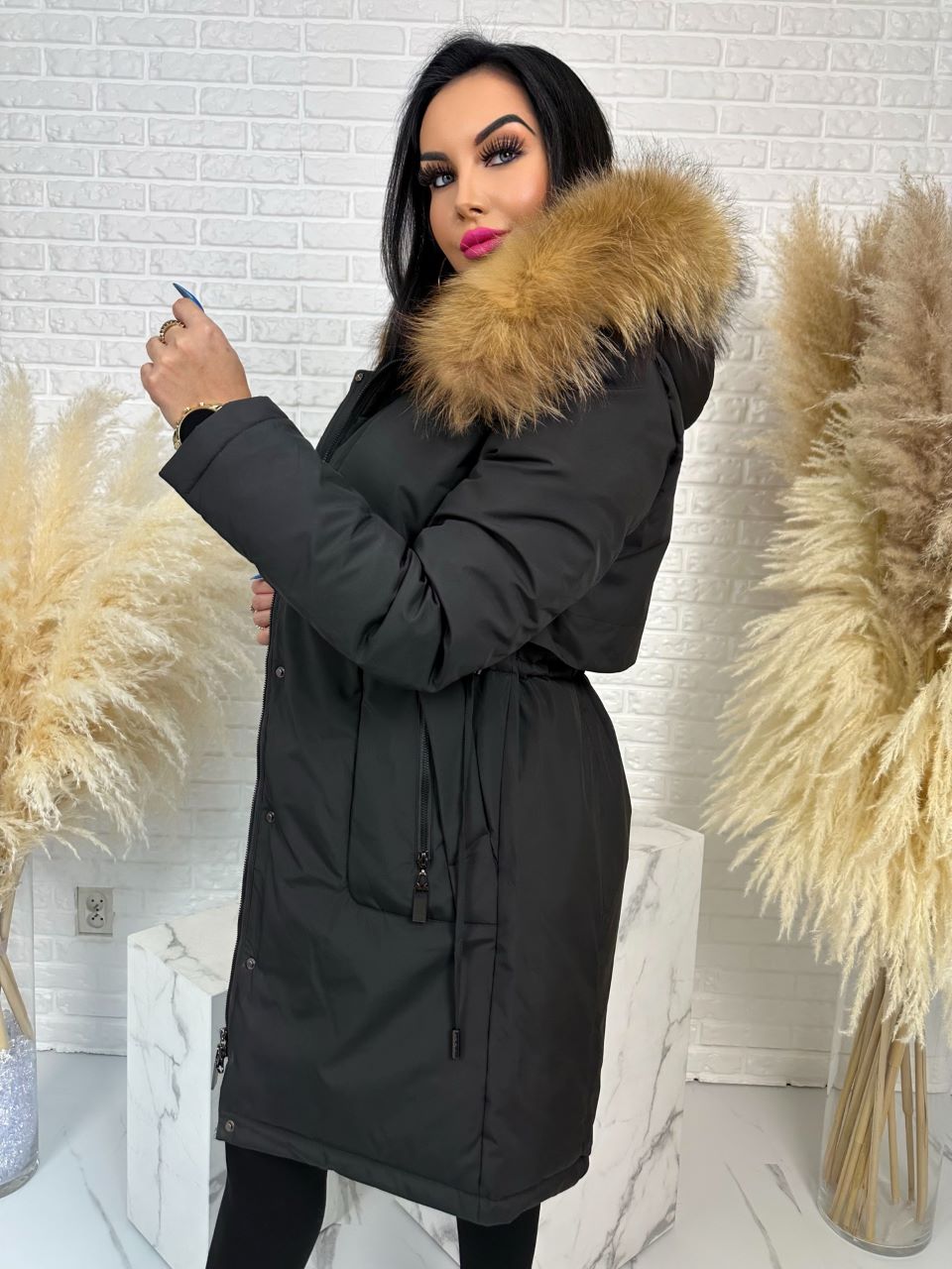 Parka damska zimowa premium JULIA z futrem naturalnym fango