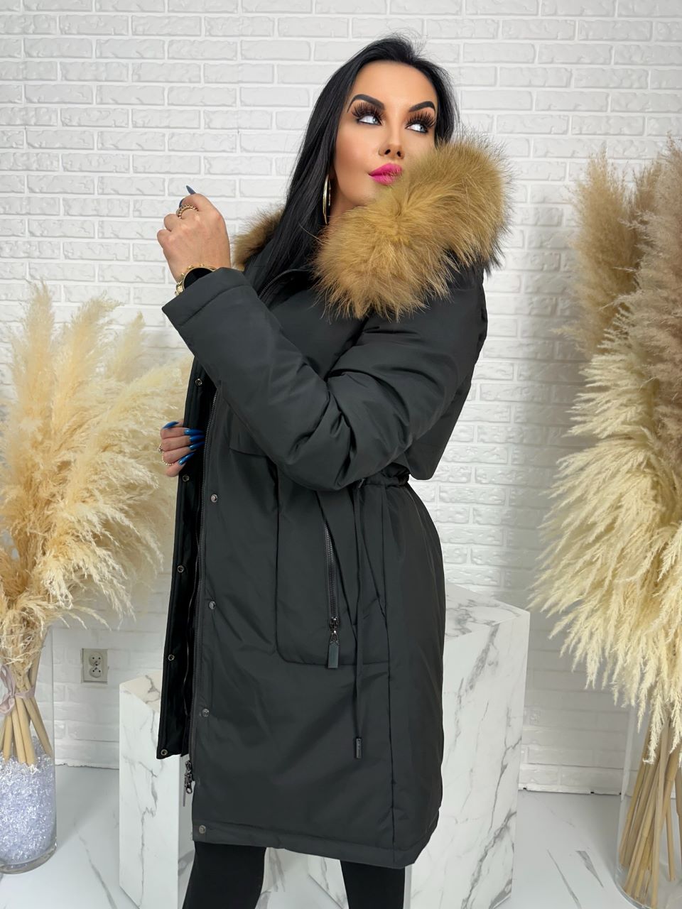 Parka damska zimowa premium JULIA z futrem naturalnym fango