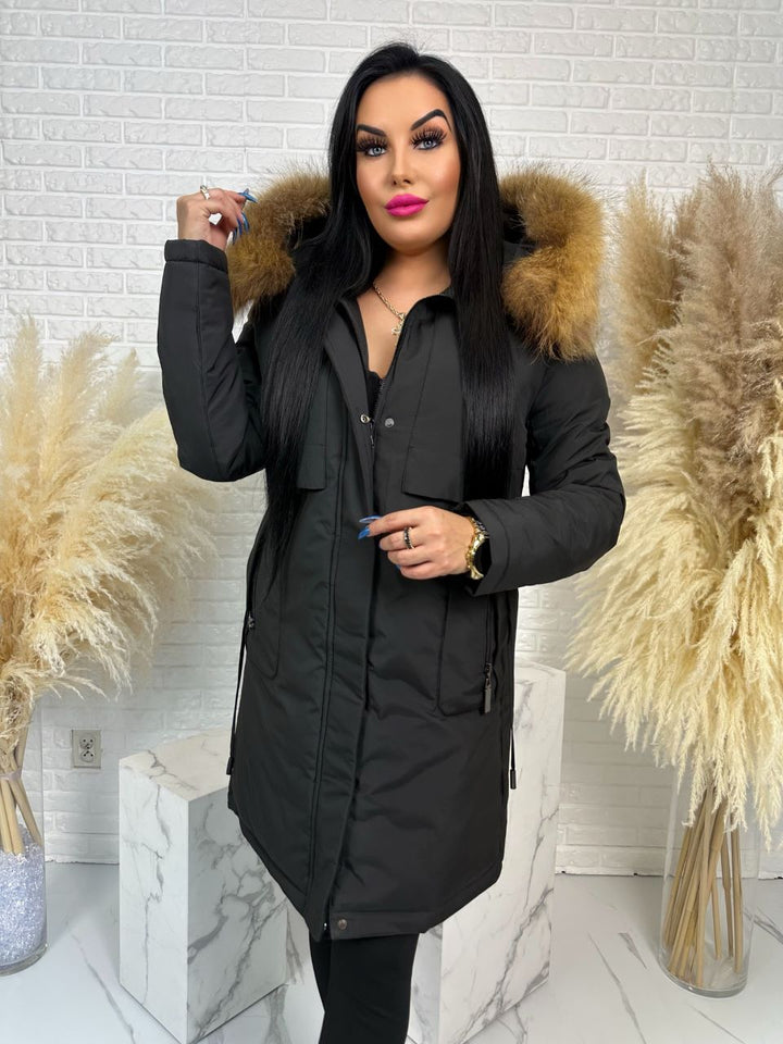 Parka damska zimowa premium JULIA z futrem naturalnym fango