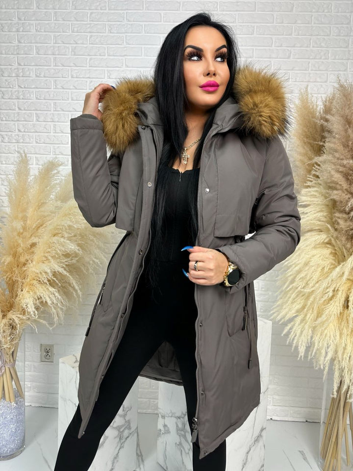 Parka damska zimowa premium JULIA z futrem naturalnym fango