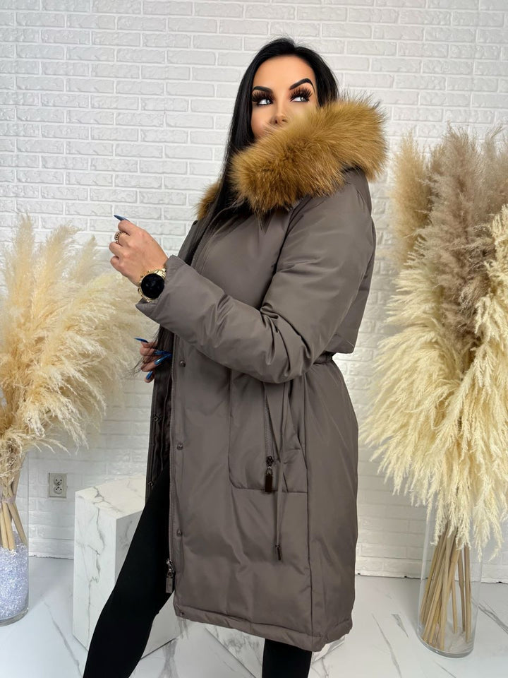 Parka damska zimowa premium JULIA z futrem naturalnym fango