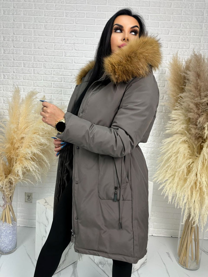 Parka damska zimowa premium JULIA z futrem naturalnym fango