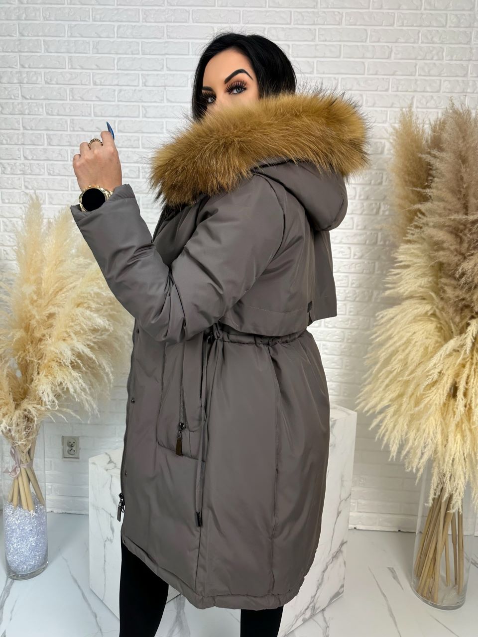 Parka damska zimowa premium JULIA z futrem naturalnym fango