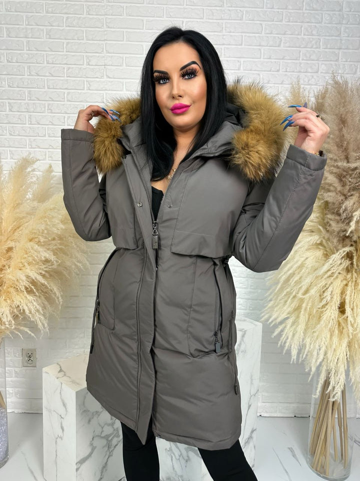 Parka damska zimowa premium JULIA z futrem naturalnym fango