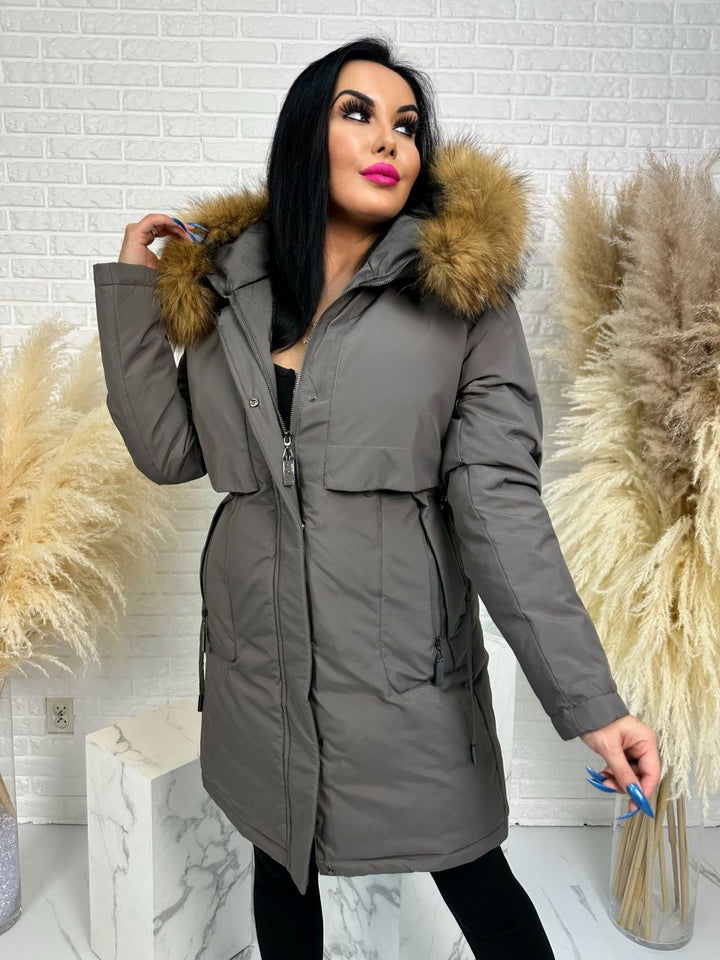 Parka damska zimowa premium JULIA z futrem naturalnym fango