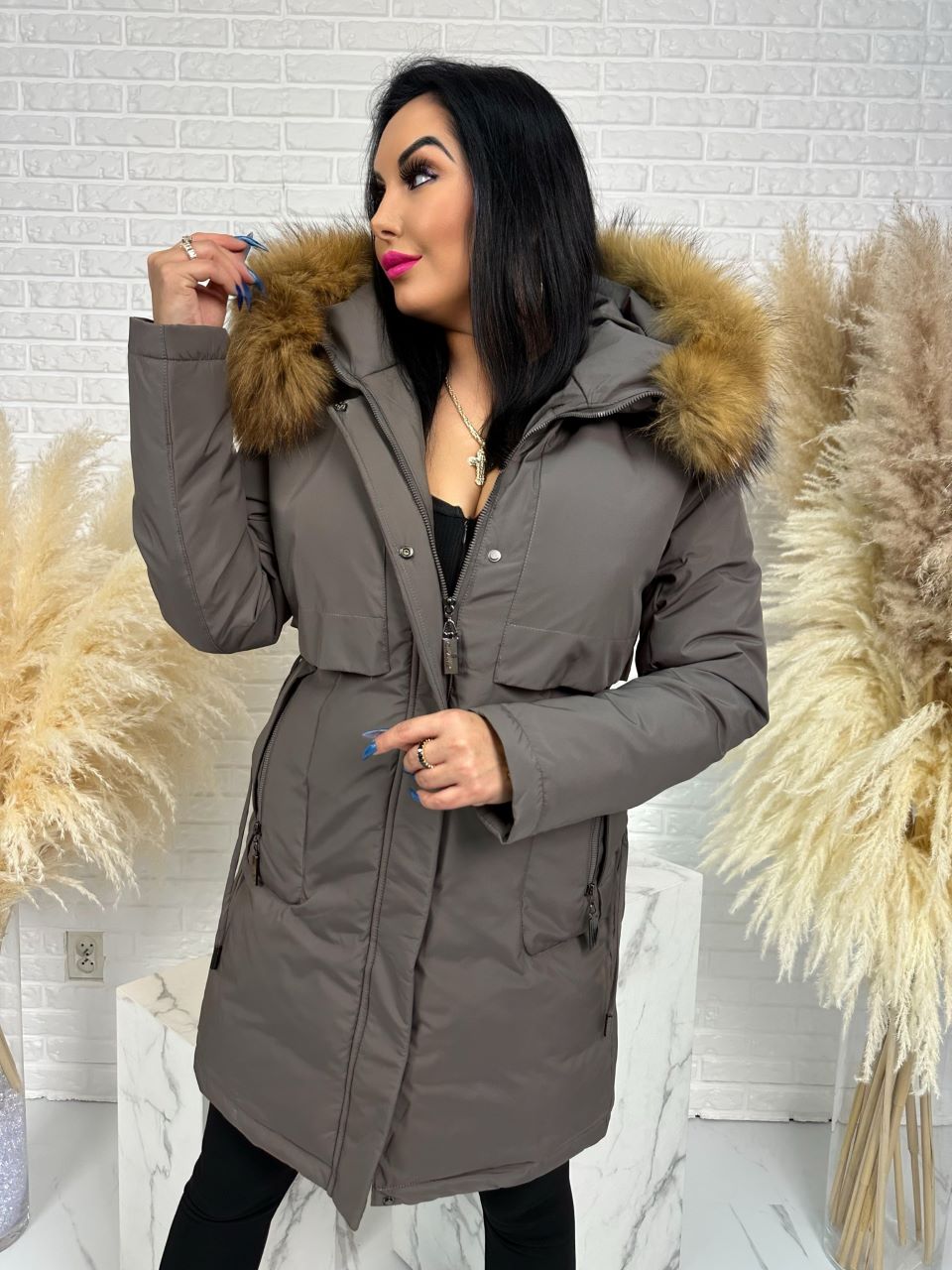 Parka damska zimowa premium JULIA z futrem naturalnym fango