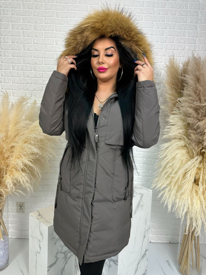 Parka damska zimowa premium JULIA z futrem naturalnym fango