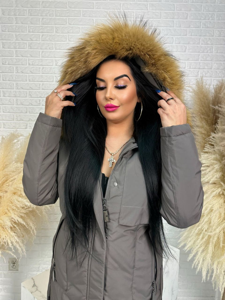 Parka damska zimowa premium JULIA z futrem naturalnym fango