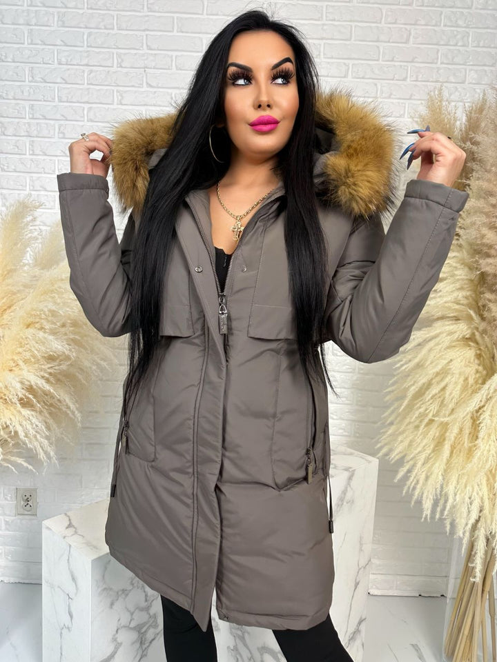 Parka damska zimowa premium JULIA z futrem naturalnym fango