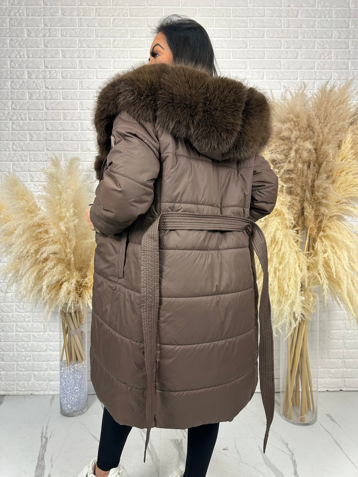 Kurtka zimowa AMBER - długa kurtka z futerkiem przy kapturze