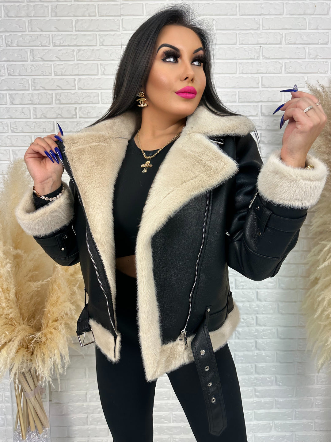 Kurtka ramoneska ocieplana futrem Klaudia