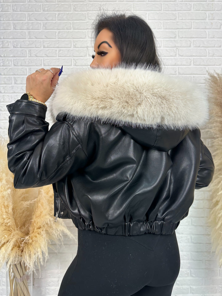 Kurtka zimowa MALAGA z ekoskóry – stylowa, ocieplana, z futerkiem