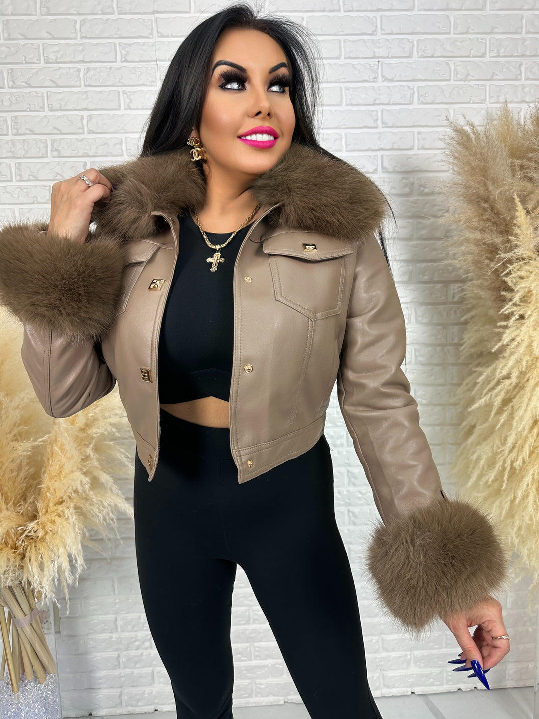 Kurtka HILMA – eko skóra, futro odpinane