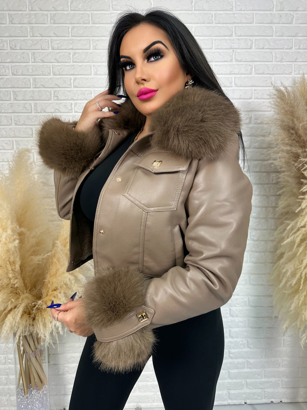 Kurtka HILMA – eko skóra, futro odpinane