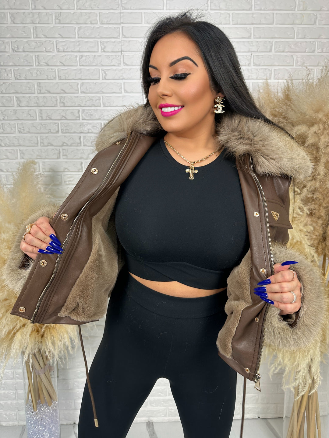 Kurtka GLAM HIDE - ocieplona kożuszkiem, rękawy i kołnierz z futerkiem