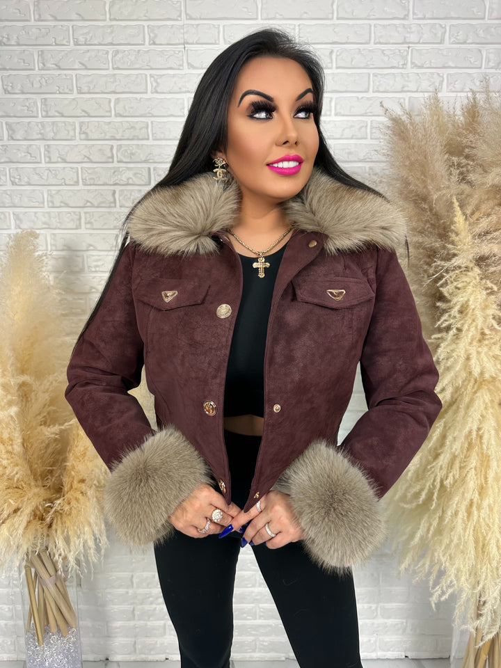 Kurtka zamszowa VELVET - ocieplana w środku, kołnierz i rękawy z futerkiem