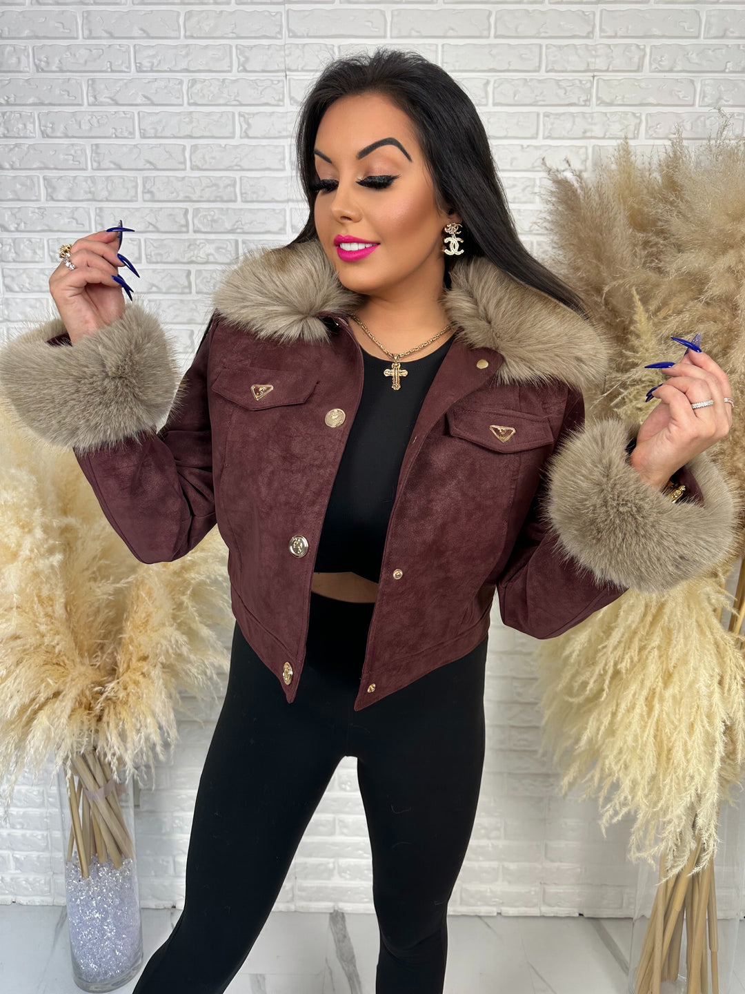 Kurtka zamszowa VELVET - ocieplana w środku, kołnierz i rękawy z futerkiem