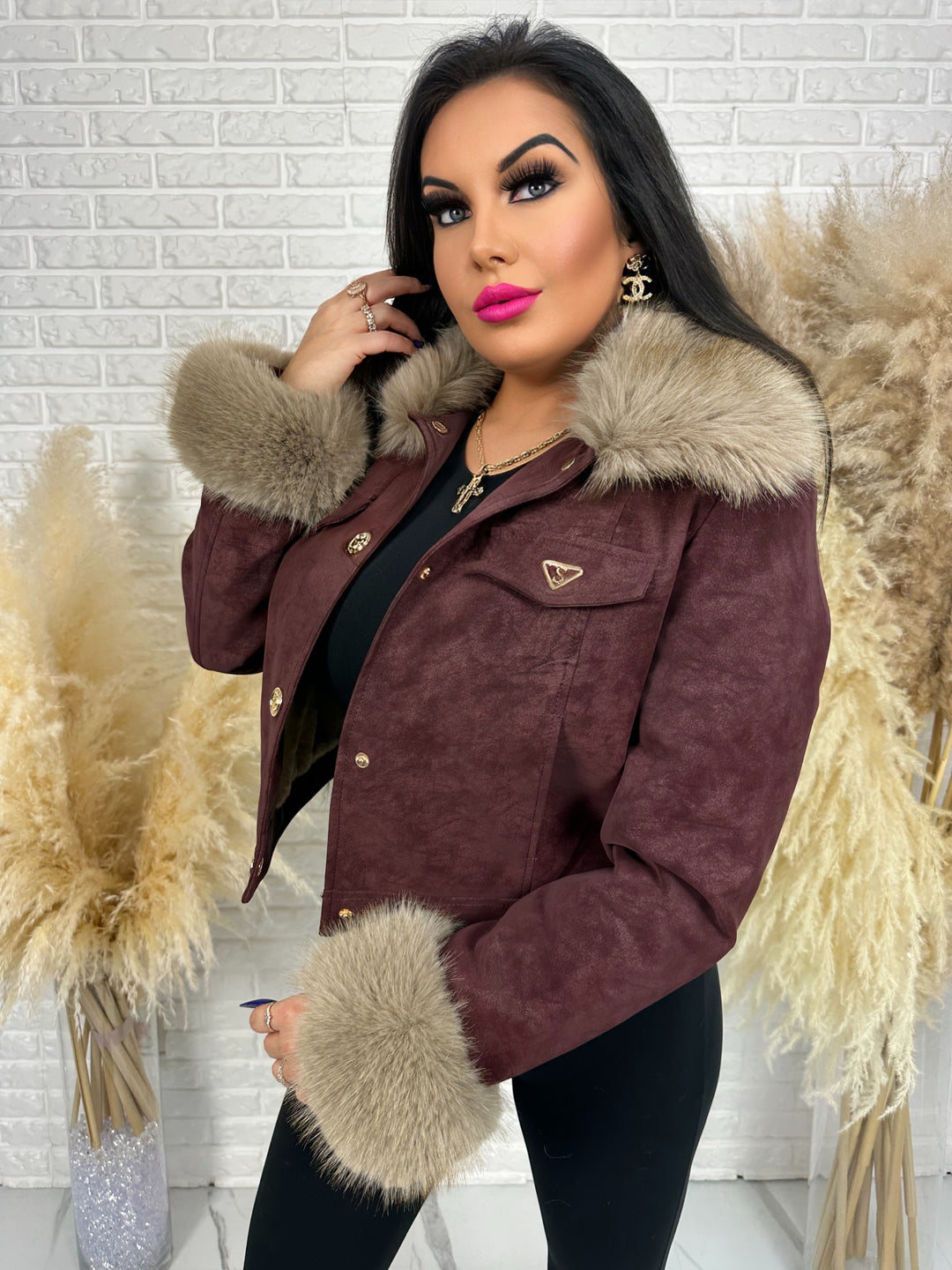 Kurtka zamszowa VELVET - ocieplana w środku, kołnierz i rękawy z futerkiem