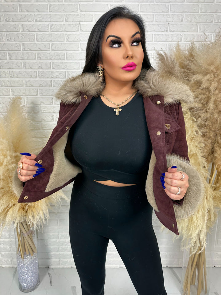 Kurtka zamszowa VELVET - ocieplana w środku, kołnierz i rękawy z futerkiem