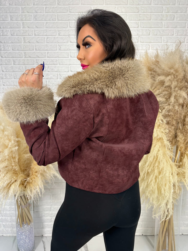 Kurtka zamszowa VELVET - ocieplana w środku, kołnierz i rękawy z futerkiem