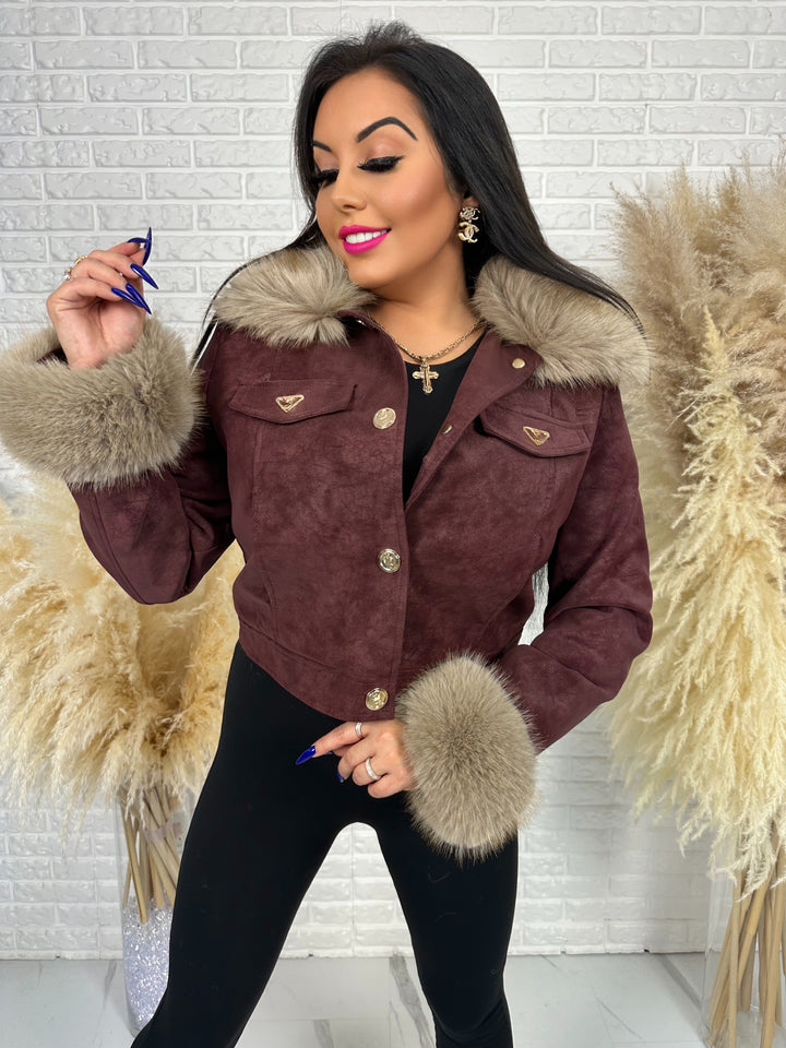 Kurtka zamszowa VELVET - ocieplana w środku, kołnierz i rękawy z futerkiem