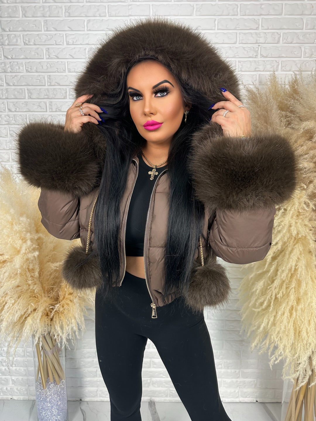 Kurtka zimowa CHICA PUFF - krótka kurtka z odpinanym futerkiem