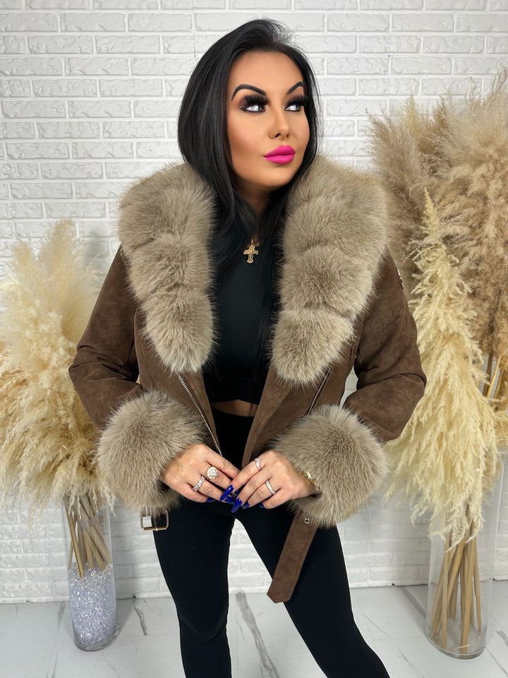 Kurtka jesienno-zimowa LUNA FUR - ocieplana w środku kożuszkiem z futerkiem