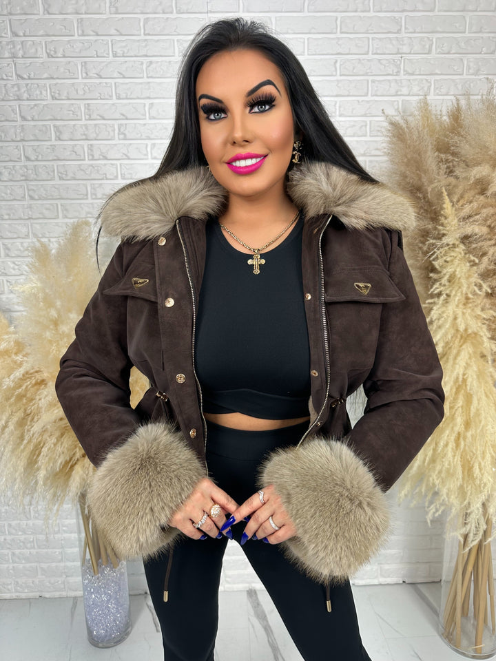 Kurtka jesienno-zimowa ROYAL - zamszowa, ocieplana z futerkiem