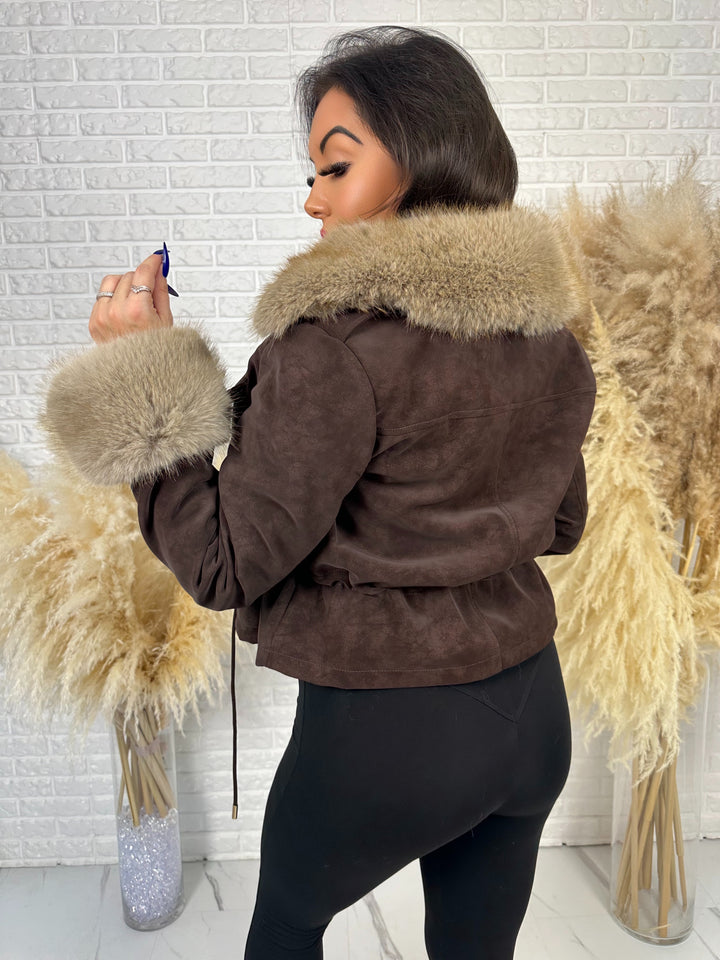 Kurtka jesienno-zimowa ROYAL - zamszowa, ocieplana z futerkiem