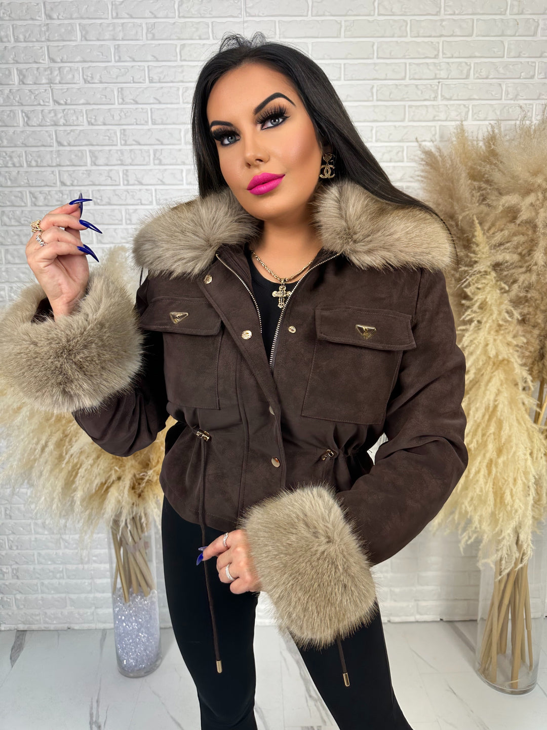 Kurtka jesienno-zimowa ROYAL - zamszowa, ocieplana z futerkiem