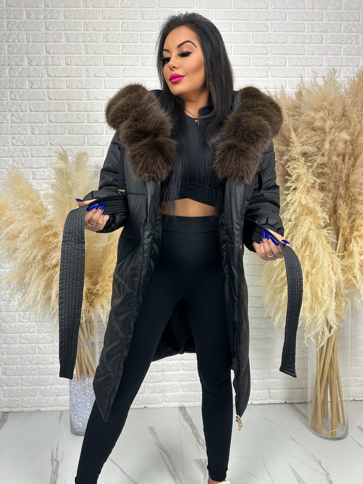 Kurtka zimowa AMBER - długa kurtka z futerkiem przy kapturze