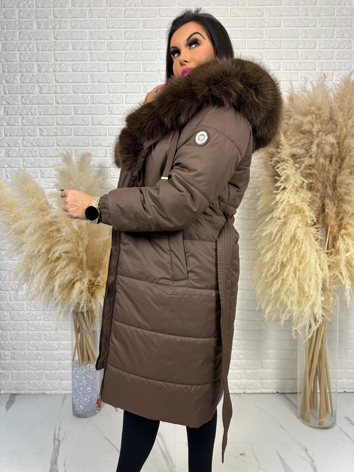 Kurtka zimowa AMBER - długa kurtka z futerkiem przy kapturze