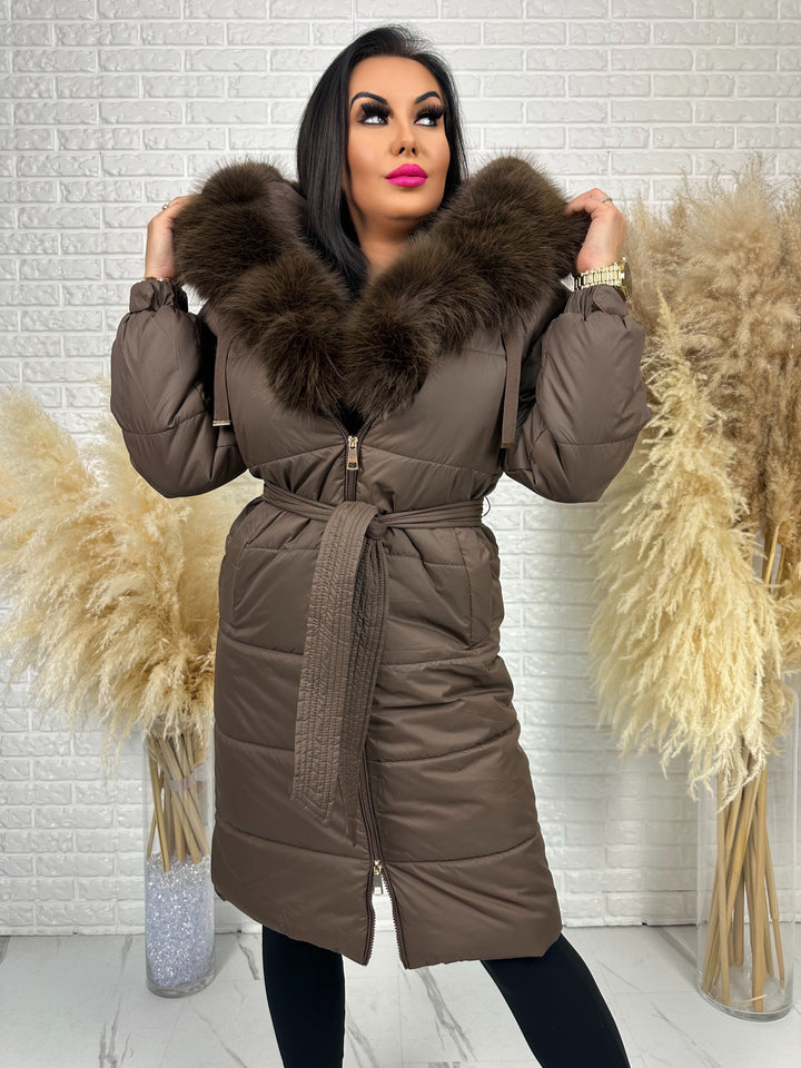 Kurtka zimowa AMBER - długa kurtka z futerkiem przy kapturze