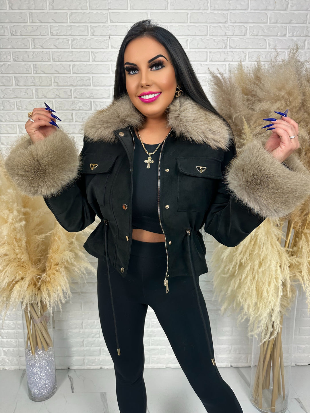 Kurtka jesienno-zimowa ROYAL - zamszowa, ocieplana z futerkiem