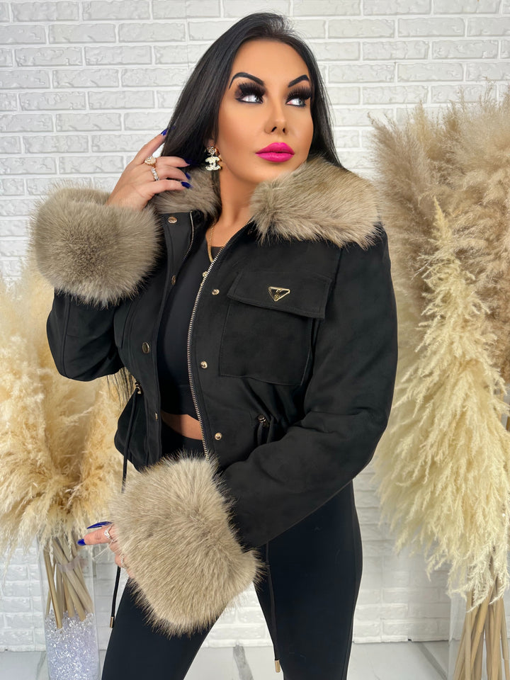 Kurtka jesienno-zimowa ROYAL - zamszowa, ocieplana z futerkiem