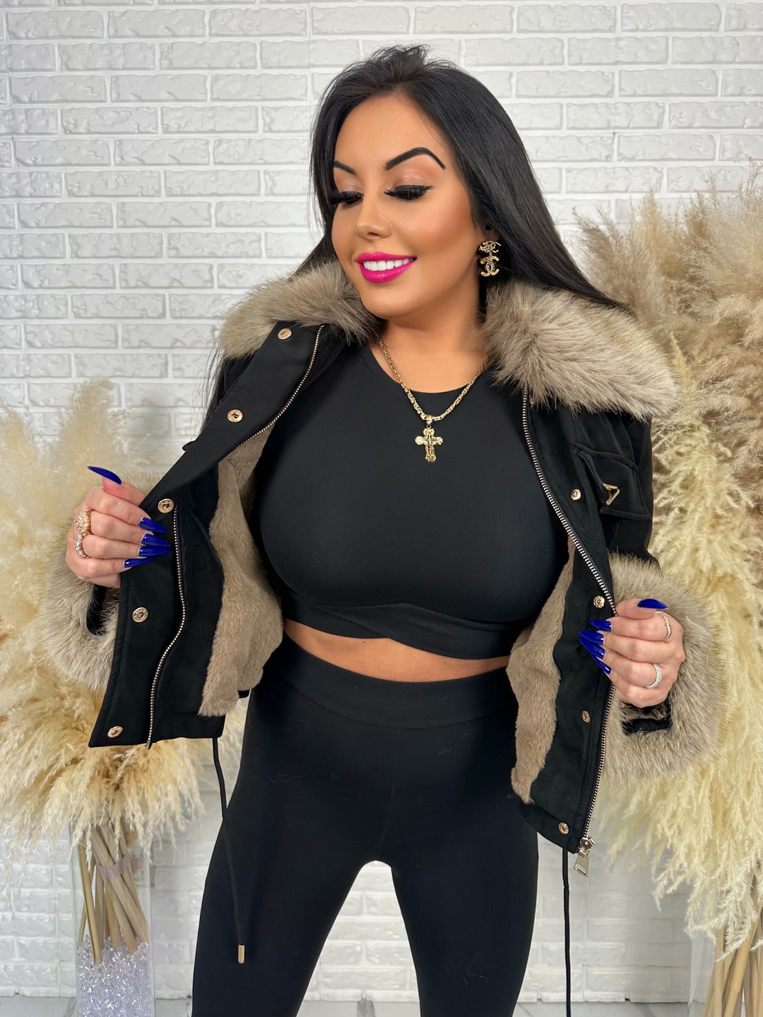 Kurtka jesienno-zimowa ROYAL - zamszowa, ocieplana z futerkiem